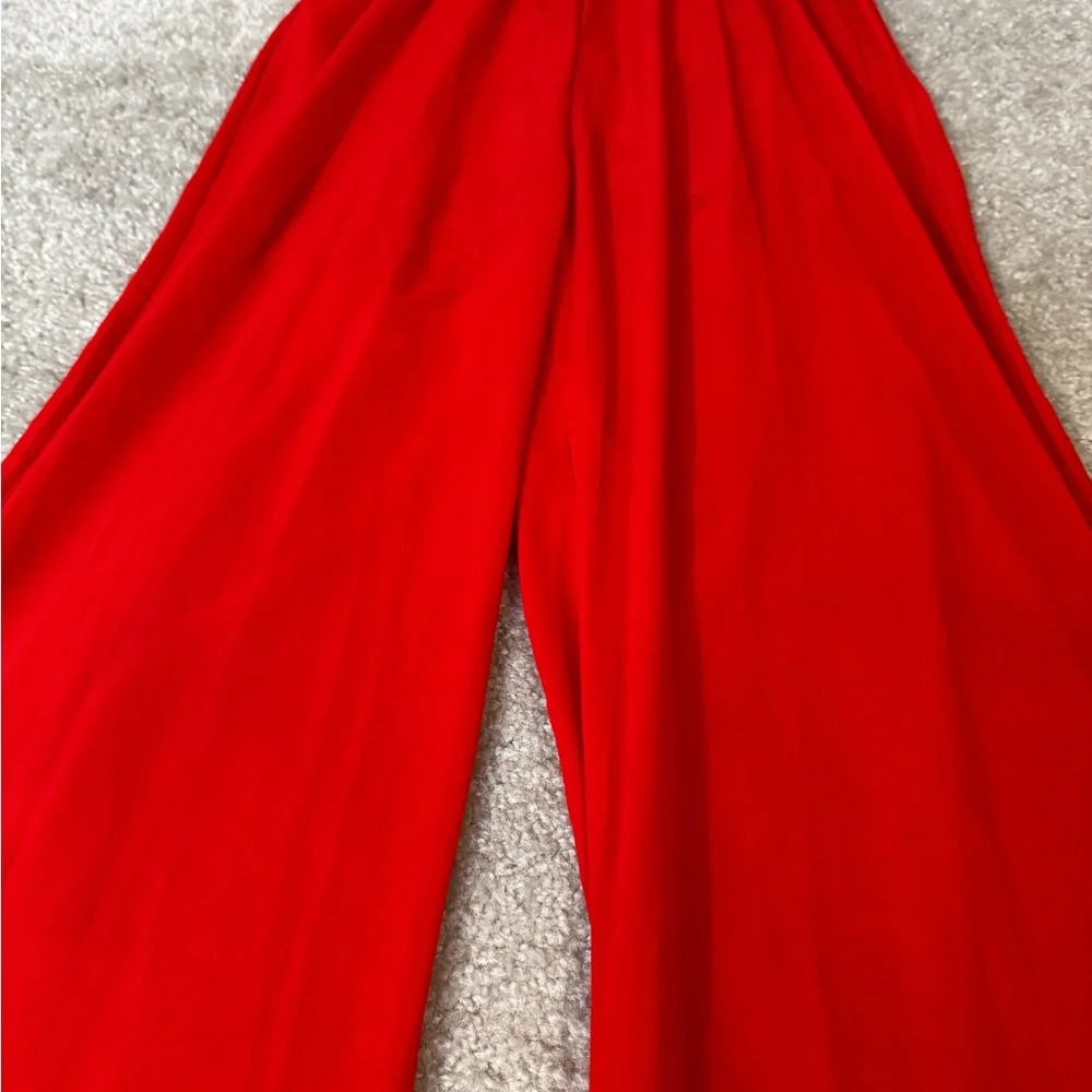 Striped Black and White Jumpsuit with Bustier Top and red wide legged pants - Picture 5 of 6